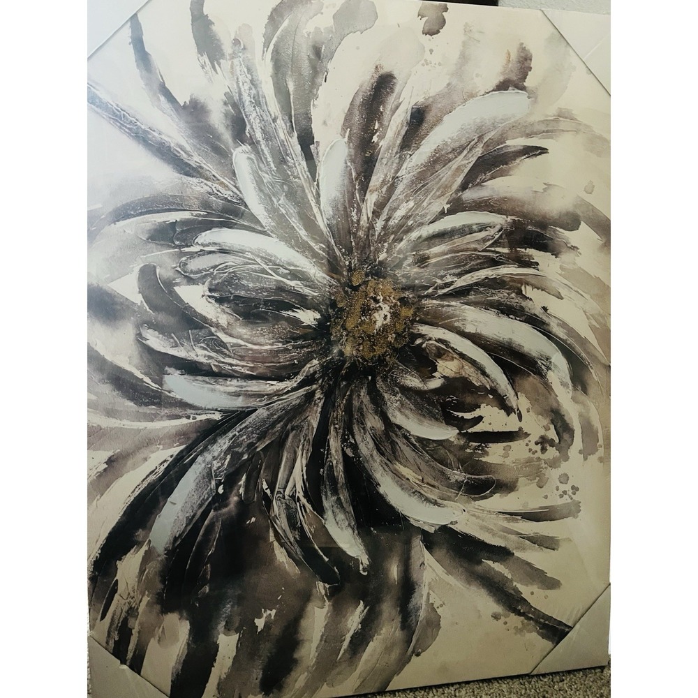 Warm Brown Rustic Khaki Abstract Flower Canvas Oil Painting Wall Art 27" X 21"